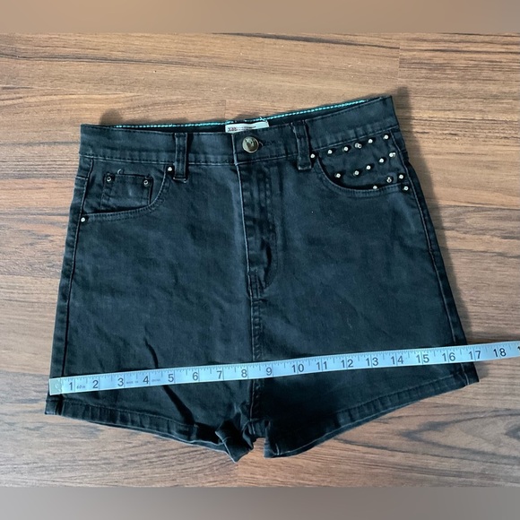 Black High Waist Denim Shorts with Silver Accents - Picture 7 of 7
